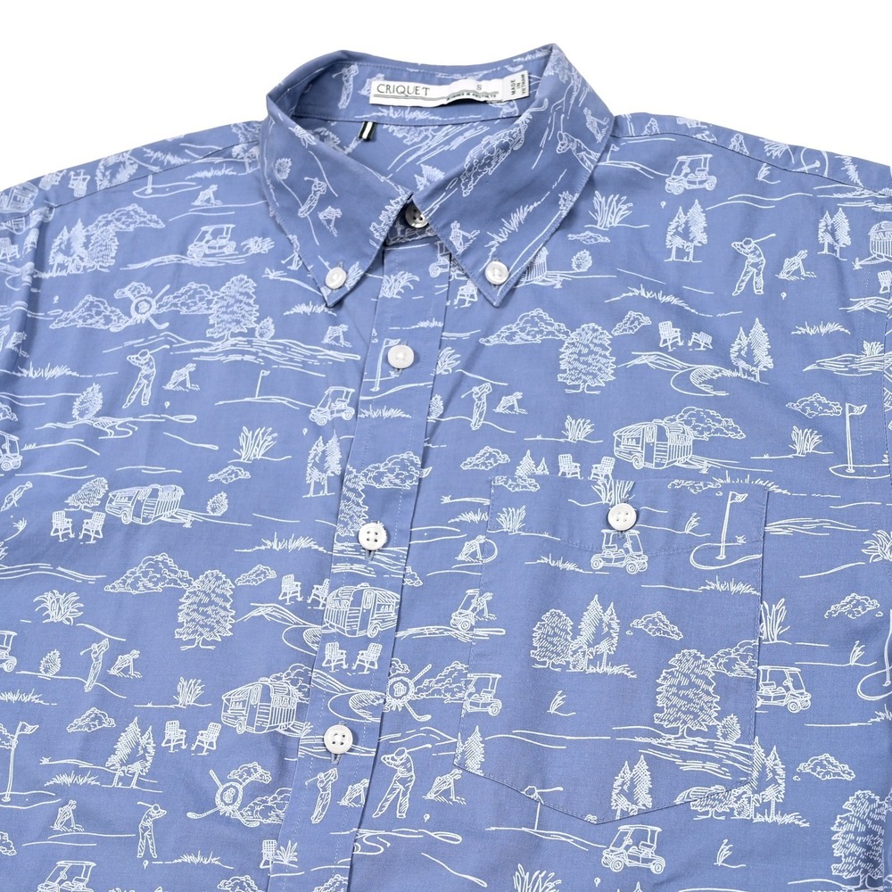 Criquet Printed Button Down Men's Small Shirt S/S Vacation Golf AOP Athleisure